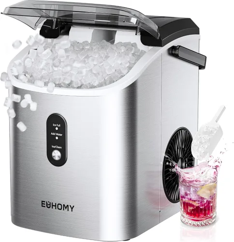 Miniatura 11 de EUHOMY, Fabricador de hielo para encimera con asa, listo en 6 minutos, 34 libras por día, cubierta superior extraíble, autolimpiante, máquina