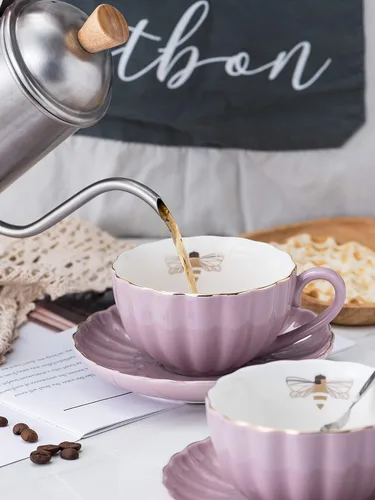 Miniatura 26 de Jusalpha Fine China Juego de Taza de Café/Taza de Té Morada de 8 OZ, Platillo, Cucharas, Tetera y Cremera, 17 Piezas (Juego FD-TW17PC, Morado)