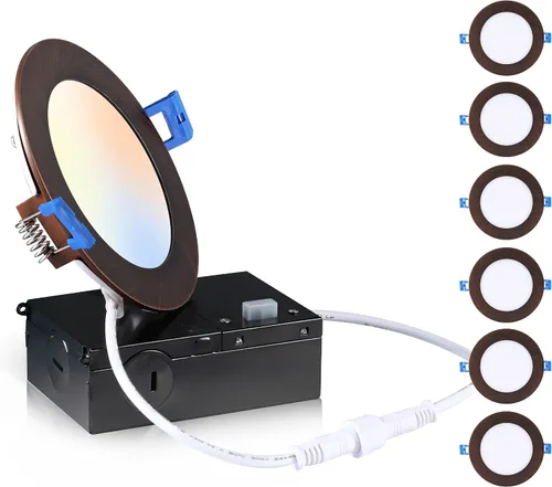CLOUDY BAY Lámpara de techo empotrable LED ultrafina, 4 pulgadas, 3000 K, 4000 K, 5000 K, regulable 10 W CRI90+, luz sin lata con caja de