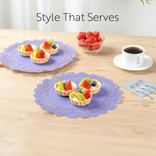 Miniatura 7 de Restaurantware Pastry Tek - Juego de 100 manteles individuales decorativos de encaje de 4 x 4 pulgadas, desechables, redondos, de papel rojo
