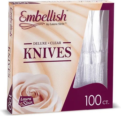 [200 cuchillos] Embellish - Cuchillo de plástico resistente y transparente, ideal para bodas, catering, fiestas, bufés, eventos o uso diario