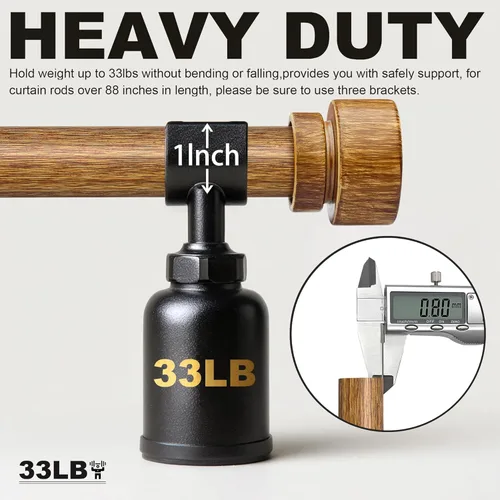 Miniatura 5 de Lootkell Barras de cortina de madera para ventanas de 66 a 120 pulgadas de diámetro, bohemio, decorativo, resistente, largo, ajustable, con diseño