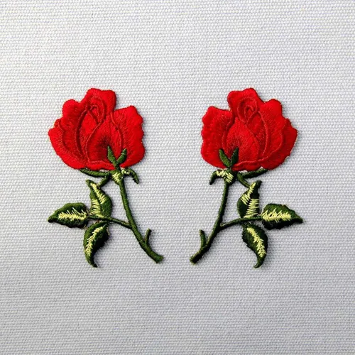 Miniatura 4 de Parche de rosas rojas boho bordadas retro con apliques florales para planchar y coser emblema de amor, juego de 2