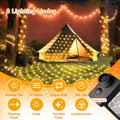 Miniatura 3 de LitHome Luces de red de Navidad de 14.8 x 5 pies, 300 luces LED de red blanca cálida, 8 modos de conexión, malla gigante impermeable de Navidad