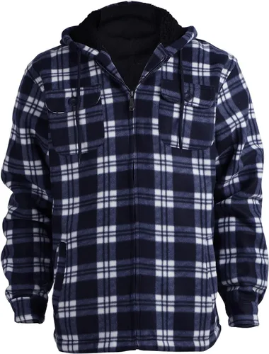 Miniatura 2 de Chaqueta de franela a cuadros para hombre, de felpa con capucha, sherpa con cremallera, pesada y gruesa, cálida para invierno