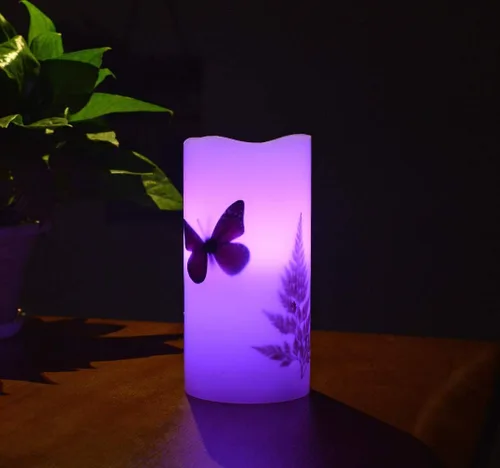 Miniatura 4 de Velas LED sin llama, funciona con pilas, con temporizador remoto, 6 pulgadas, decoración de mariposas y plantas, velas eléctricas de cera real, 12