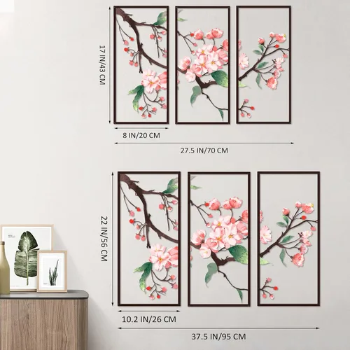 Miniatura 5 de Resama 3 piezas de arte de pared de metal, flores colgantes de flores, escultura de pared de metal rústico 2D para sala de estar, dormitorio