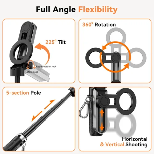 Miniatura 5 de CloudValley Mini trípode magnético para selfie, trípode para teléfono de tamaño de bolsillo 4 en 1 con rotación de 360°, control remoto Bluetooth