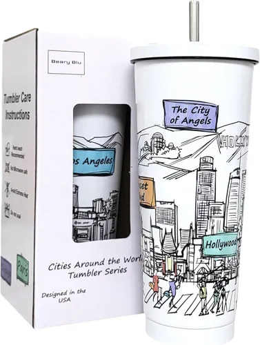 Miniatura 27 de Cities Around the World - Serie de vasos de 25 onzas – Diseñado en los Estados Unidos, vaso aislado al vacío con tapas y pajilla, taza de acero