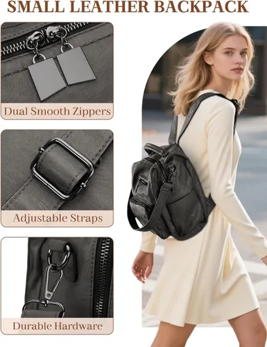 Miniatura 3 de Bolso tipo mochila para mujer, RAVUO de piel sintética, mini mochila de moda para mujer, tres formas de llevar, S