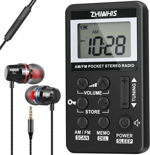 ZHIWHIS Radio portátil, receptor AM FM con temporizador de sueño, radios estéreo recargables con reloj digital, sintonizador DSP con función