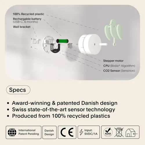 Miniatura 4 de Birdie 2.0 - Monitor de CO2 de Diseño para Interiores - Medidor de Calidad del Aire para Hogar y Oficina - Promueve la Salud Mental y Física - Meadow