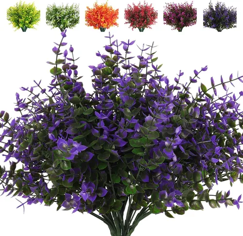 Miniatura 55 de RECUTMS - Flores artificiales, plantas artificiales, resisten los rayos ultravioleta, arbustos sintéticos, para interior y exterior, maceta