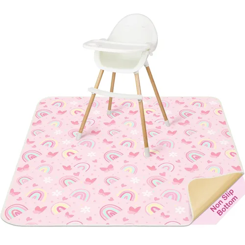 Miniatura 13 de Basumee Alfombrilla de salpicaduras para silla de bebé, impermeable, tapete de juego para debajo de la silla alta, tapete para atrapar alimentos