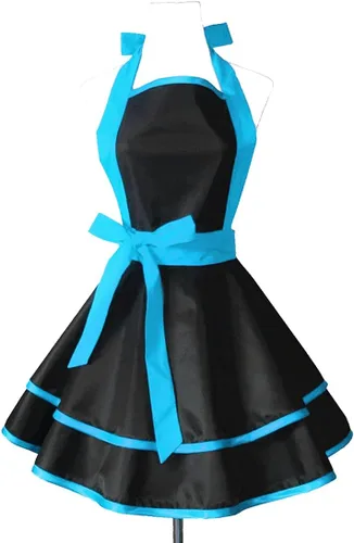 Hyzrz lindos delantales de algodón hechos a mano estilo retro en negro para mujeres y niñas, delantal de cocina para pasteles, delantal de cocina