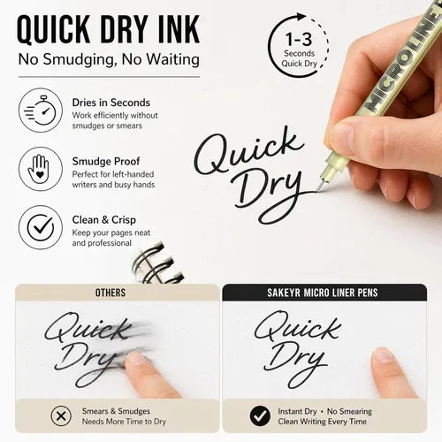 Miniatura 6 de SAKEYR Marcadores de micropunta Fineliner de tinta negra: juego de 12 marcadores negros, marcadores de línea fina para artistas, marcadores de tinta