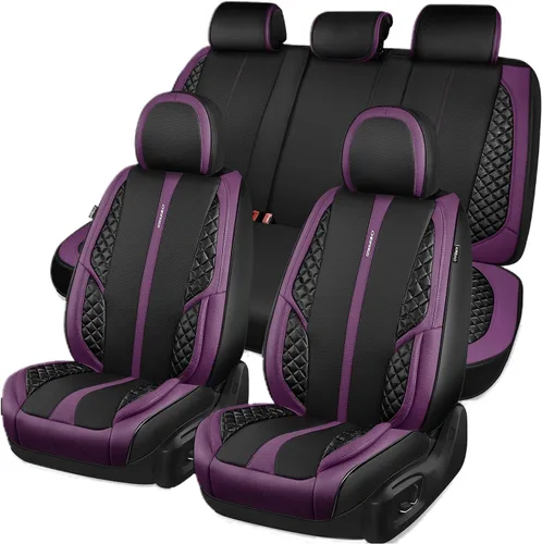 Miniatura 13 de CAR PASS Fundas de Asiento de Cuero de Gamuza Juego Completo Protector Suave Duradero Acolchado Cálido en Invierno Transpirable en Verano, Funda Gris