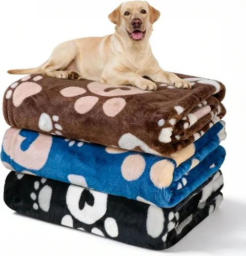 Miniatura 25 de Manta Suave para Perros para Perros Grandes - Manta Mullida para Mascotas para Gatos y Cachorros, Manta Reversible con Diseño de Huellas de Pata gris