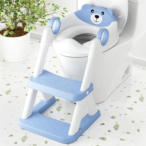 Miniatura 12 de COOSEYA Asiento de inodoro, asiento de entrenamiento de baño para niños pequeños, entrenamiento de baño 2-en-1 mejorado para niños y niñas, Azul
