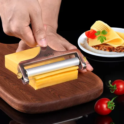 Miniatura 2 de Cortador de queso Sopito de acero inoxidable con 3 cables extra ideal para queso cheddar, gruyere, raclette, bloque de queso mozzarella, grosor Cobre