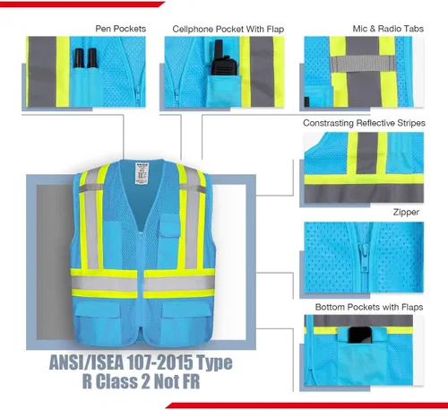 Miniatura 2 de KAYGO Chaleco de seguridad con bolsillos - Chaleco reflectante de alta visibilidad ANSI Clase 2 Chaleco de construcción Azul