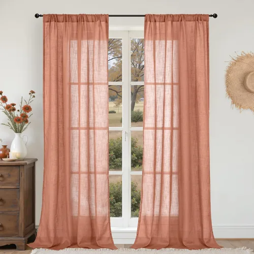 Miniatura 19 de BGment Cortinas de lino café de 30 pulgadas de largo para ventana pequeña, cortinas de media ventana beige semitransparentes ligeras con bolsillo