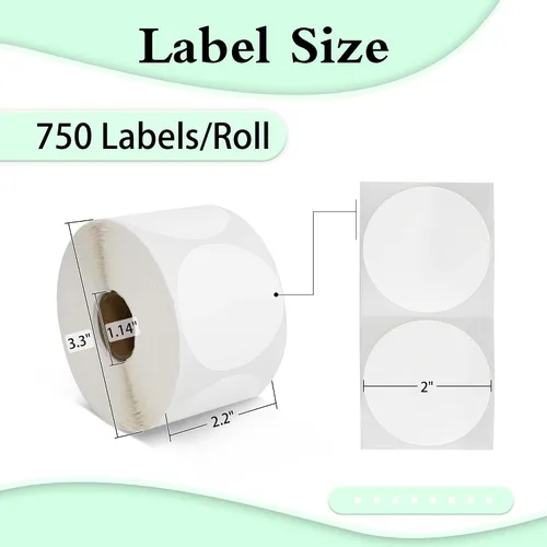 Miniatura 2 de ESSENTIAL - Etiquetas adhesivas redondas de 2" para códigos de barras térmicas directas, etiqueta de envío redonda autoadhesiva blanca, compatible