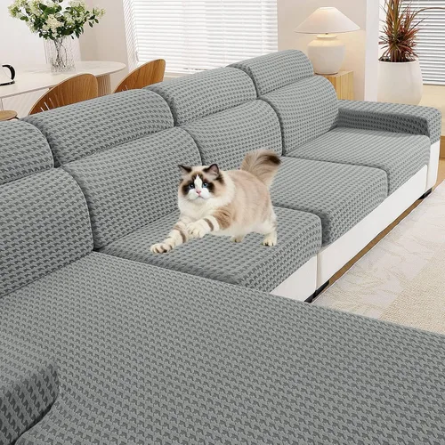Miniatura 14 de MAXIJIN Fundas de cojín para sofá seccional, funda de cojín elástica para sofá, lavable, protector de muebles con parte inferior elástica y correa