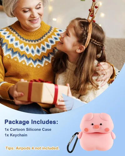 Miniatura 6 de Funda para AirPods 4 con llavero – Elegante a la moda para mujeres y niñas, de silicona 3D, diseño de perro kawaii femenino femenino único divertido