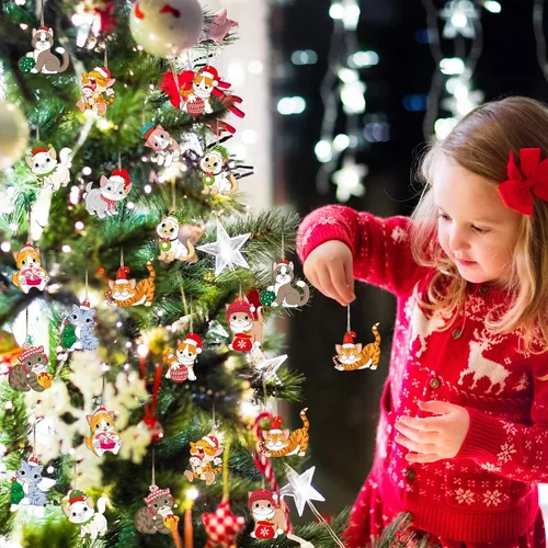 Miniatura 7 de Chunful 36 adornos de Navidad de gato de madera, adornos colgantes de árbol de gatito, bonitos regalos para amantes de los gatitos, para el hogar