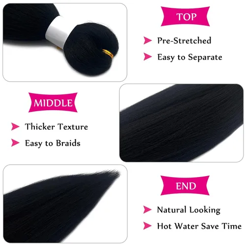 Miniatura 3 de Black Braiding Hair Pre Stretched 16 Inch Black Hair Extensions For Braiding Hypoallergenic Pre-stretched Braiding Hair Natural Knotless Crochet