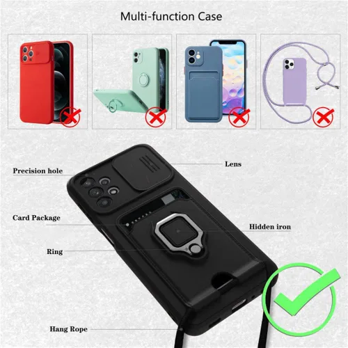 Miniatura 2 de Funda cruzada compatible con Samsung Galaxy A52, funda de teléfono con correa y soporte para tarjetas, anillo magnético con soporte
