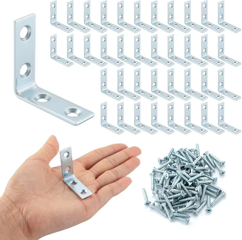 Paquete de 40 soportes de esquina en L, soportes pequeños de metal en L para madera, soportes de acero de 1.5 pulgadas en ángulo recto para estantes