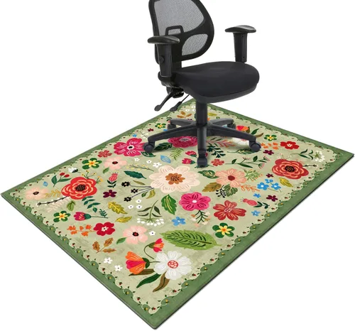 Miniatura 8 de Tapete para silla de oficina para suelo de madera dura y azulejos, tapete bohemio floral de 36"x48" para silla de computadora de oficina para sillas