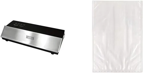 Weston 65-0501-W Professional Advantage Sellador al vacío, 11 pulgadas, acero inoxidable y negro y Weston 30-0102-W Bolsas de sellado al vacío de 11