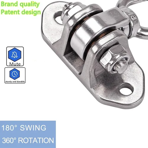 Miniatura 4 de Colgador de columpio resistente de acero inoxidable 304 antideslizante, capacidad de 1200 libras, rotación silenciosa de 360°, juego de columpio