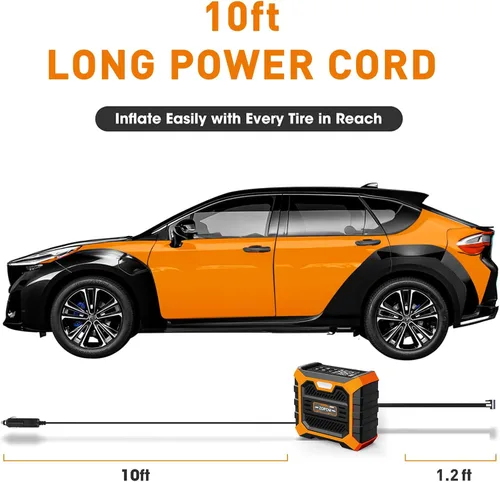 Miniatura 6 de Inflador de neumáticos, compresor de aire portátil DC 12 V, compresor de aire portátil con manómetro digital bomba de aire para neumáticos de Naranja