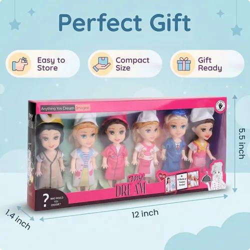 Miniatura 7 de Liberty Imports Little Career - Muñecas pequeñas con vestidos, mini muñecas pequeñas imaginativas con trajes para chef, médico, piloto, ingeniero