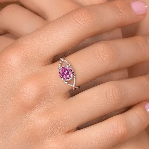 Miniatura 96 de Gem Stone King 7MM Round Gemstone Birthstone Solitaire Ring for Women Twisted Rope Band in 925 Sterling Silver Available in Sizes 5, 6, 7, 8, 9