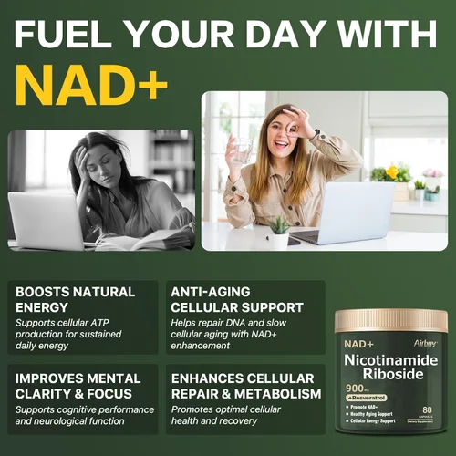 Miniatura 5 de Airboy Suplemento NAD+, ribósido liposomal de nicotinamida 900 mg con resveratrol y quercetina, alternativa al suplemento NMN, probado por terceros