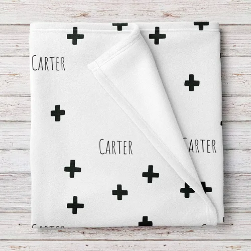 Miniatura 5 de Manta de bebé personalizada moderna con estampado de cruz en blanco y negro, Blanco