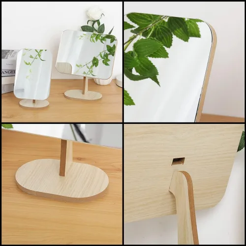 Miniatura 4 de Espejo de maquillaje de tocador para escritorio con soporte de madera, rotación de 90° de una sola cara, espejo de mesa portátil para maquillaje