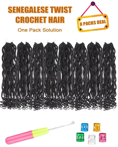 Miniatura 5 de Trenzas de ganchillo senegalés Color 4 Cabello pre-trenzado de ganchillo senegalés para mujeres negras de 12 pulgadas Paquete de 8 trenzas