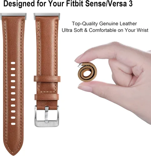 Miniatura 2 de Maledan Paquete de 2 correas de cuero de grano compatibles con Fitbit Versa 3 y Fitbit Sense Smartwatch