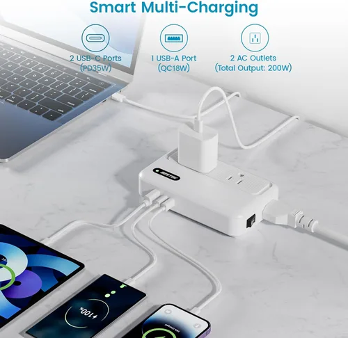 Miniatura 2 de BESTEK Convertidor de 220 V a 110 V con USB-C 35 W, adaptador de viaje universal, convertidor de corriente de Estados Unidos a Europa para alisador