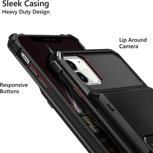 Miniatura 3 de Vofolen Funda compatible con iPhone 12, cartera 5G, 4 ranuras para tarjetas, tarjetero con bolsillo oculto, doble capa, cubierta trasera protectora