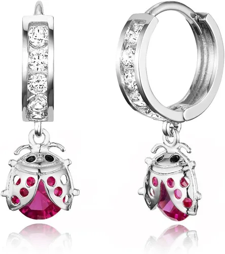 Aretes de aro de plata de ley 925 bañados en rodio con circonita cúbica para bebé niña, Plata de ley Circonita cúbica, Circonia cúbica