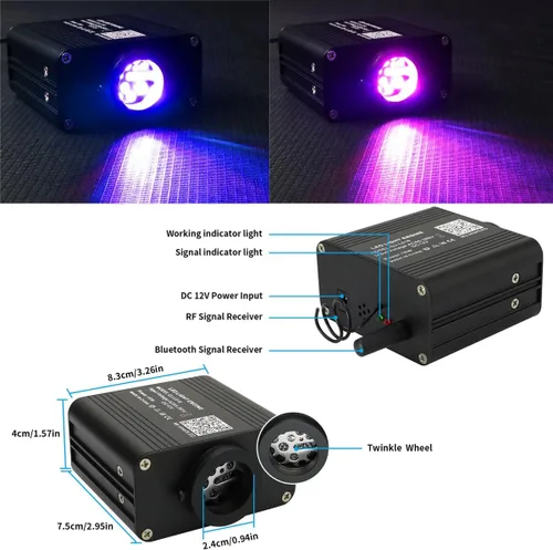 Miniatura 4 de AZIMOM 16W Twinkle & Sound Activado 450pcs*0.076cm*2.99m Kits de Luminarias de Fibra Óptica de Estrellas para Techo de Coche Hogar, Motor de Luz