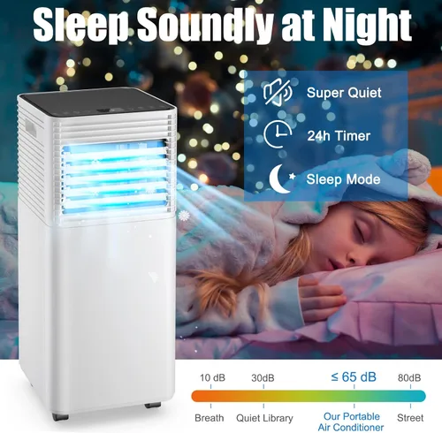 Miniatura 4 de GOFLAME Aire acondicionado portátil, potente unidad de CA de 8000 BTU con control remoto y 4 ruedas universales, enfriador de aire 3 en 1