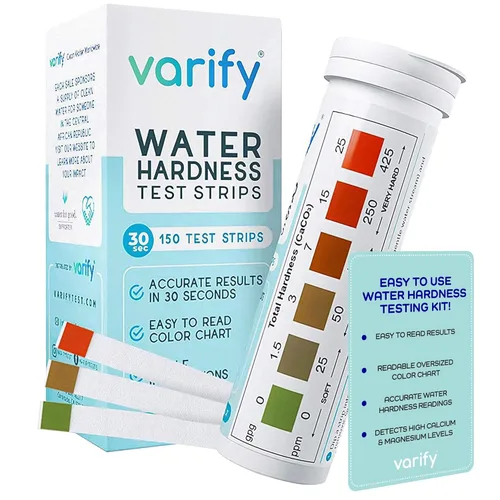Kit de prueba de dureza del agua Varify - Kit de prueba de agua para el hogar, potable, pozo, spa, piscina, suavizante, lavavajillas y más - Tiras